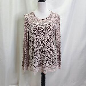 Hannah Burgundy and White Lace Long Sleeve Top Size Large
